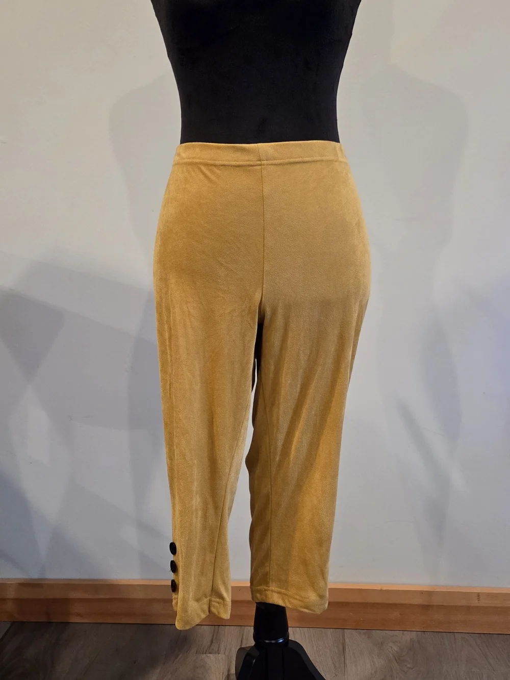 Women's Velvet Crop Pants in Mustard Yellow